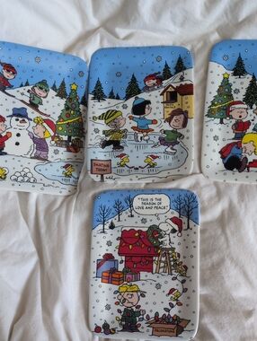 Peanuts Holiday Decorative Serving Tray Set - Blue and White